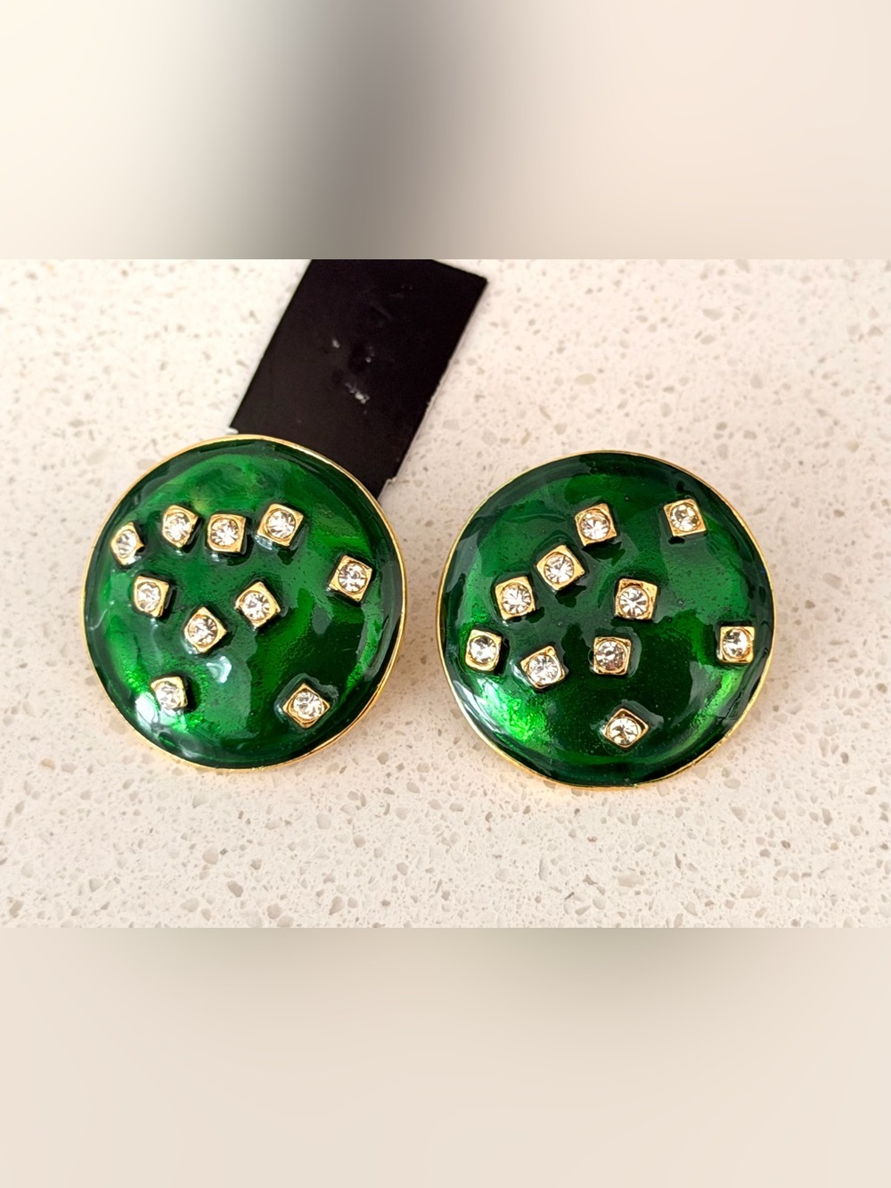 Vintage Green Gold Round Earrings